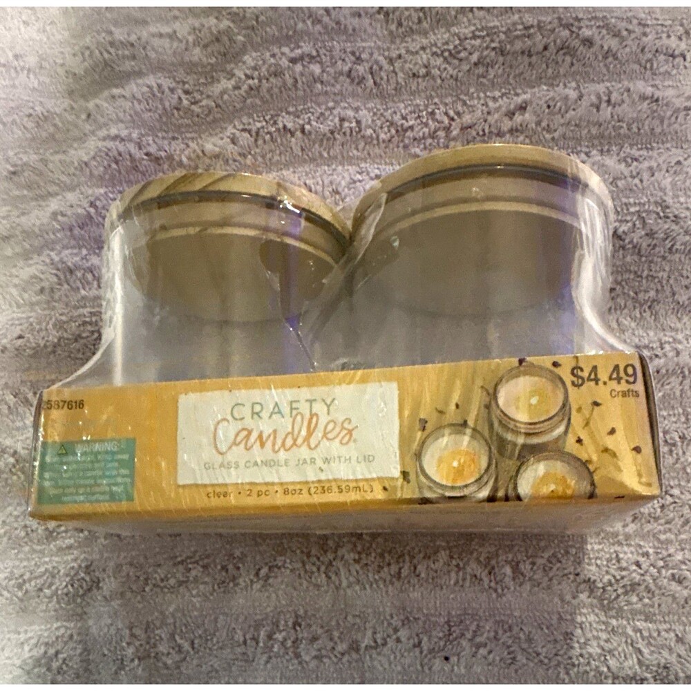 Crafty Candles Clear Glass Candle Jar w/ Lid, 2 Pack 8oz Container Making